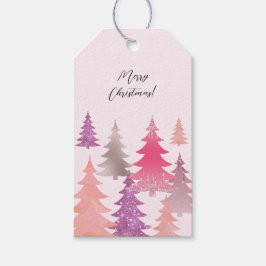 Etiquetas Para Regalos Árbol de Navidad con Patrón de Purpurina Rosa