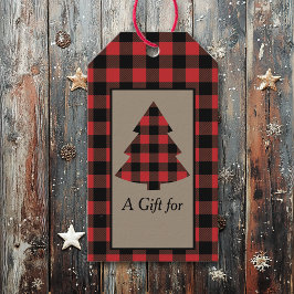 Etiquetas Para Regalos Árbol de Navidad de búfalo rojo colocado