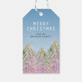 Etiquetas Para Regalos Árbol de Navidad de color de agua rosa artificial