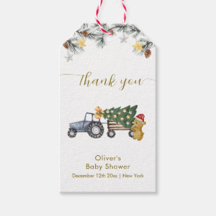Etiquetas Para Regalos Árbol de Navidad de invierno rústico Tractor Oso B