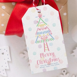 Etiquetas Para Regalos Árbol de Navidad de lunares pastel Feliz Navidad