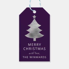 Etiquetas Para Regalos Árbol de Navidad de papel de aluminio púrpura y pl