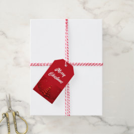 Etiquetas Para Regalos Árbol de Navidad de Papel Fondo Rojo