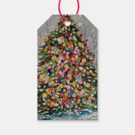 Etiquetas Para Regalos Árbol de navidad de perlas de color acuático