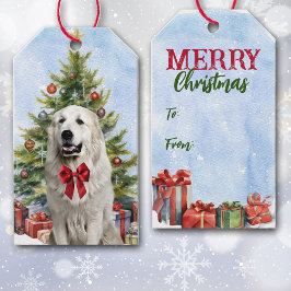 Etiquetas Para Regalos Árbol de Navidad de Perro Rojo de Gran Pirineo