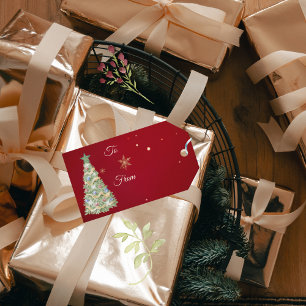 Etiquetas Para Regalos Árbol de navidad de tonos verdes acuarela
