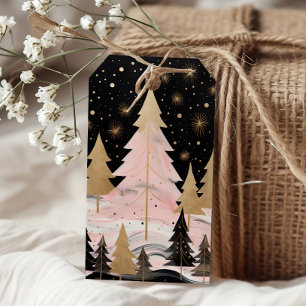 Etiquetas Para Regalos Árbol de Navidad dorado rosa
