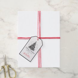 Etiquetas Para Regalos Árbol de Navidad elegante en negro y blanco con le
