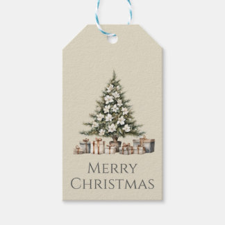 Etiquetas Para Regalos Árbol de Navidad en acuarela con regalos envueltos