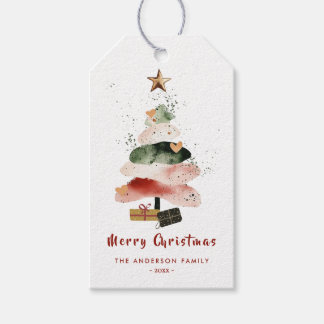 Etiquetas Para Regalos Árbol de Navidad Familiar Navideño con Acuarela Mo