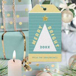 Etiquetas Para Regalos Árbol de Navidad Minimalista Turquesa Nombre