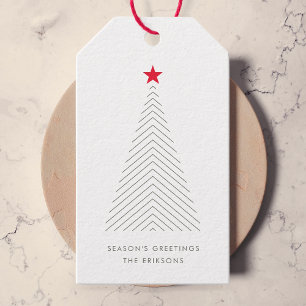 Etiquetas Para Regalos Árbol de Navidad mínimo   Red Star Clean Simple