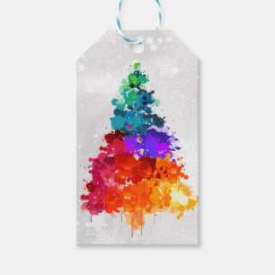 Etiquetas Para Regalos Árbol de Navidad, pintura de bandeja, colores prim