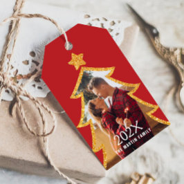 Etiquetas Para Regalos Árbol de Navidad Rojo Brillante Foto Personalizada