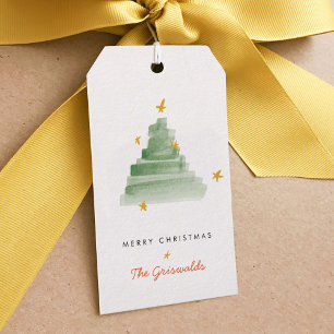 Etiquetas Para Regalos Árbol de Navidad Starlit Watercolor Clásico
