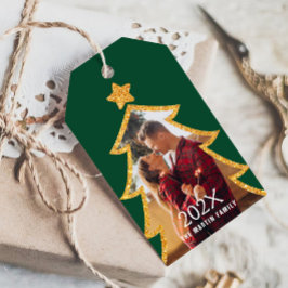 Etiquetas Para Regalos Árbol de Navidad Verde Brillante Foto Personalizad