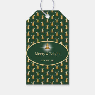 Etiquetas Para Regalos Árbol de Navidad verde con brillo dorado moderno