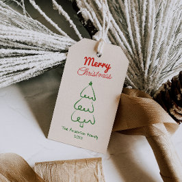 Etiquetas Para Regalos Árbol de Navidad vintage rojo verde dibujado a man