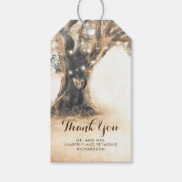 Etiquetas Para Regalos Árbol de roble rústico y Boda del corazón tallado