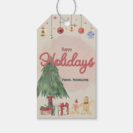 Etiquetas Para Regalos Árbol de vacaciones de color de agua estilo retro