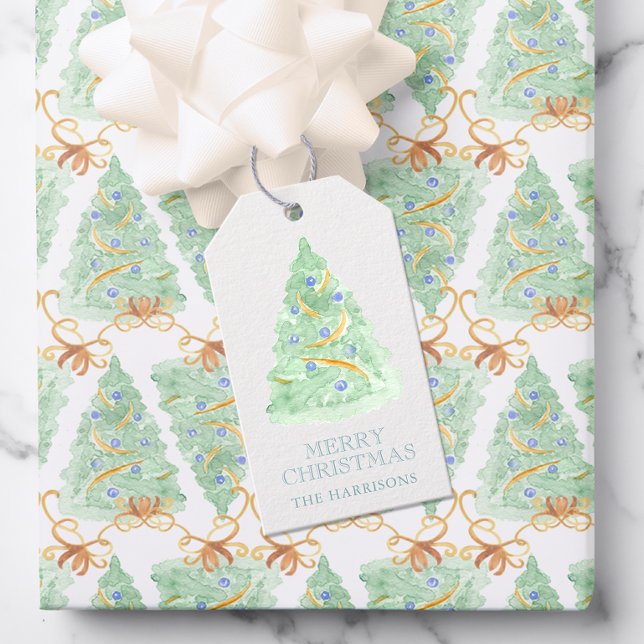 Etiquetas Para Regalos Árbol navideño acuarela (Subido por el creador)