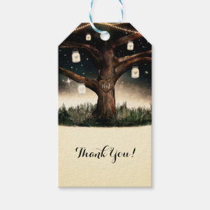 Etiquetas Para Regalos Árbol Rústico Nocturno con Luces y Frascos de Ceme