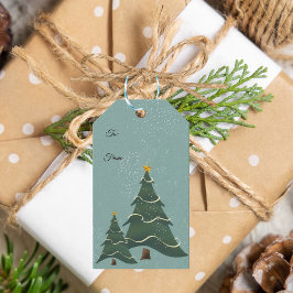 Etiquetas Para Regalos Arbol verde azul de Navidad Snowflings suave