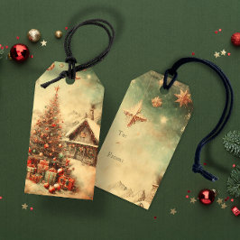 Etiquetas Para Regalos Árbol vintage de Navidad