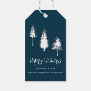 Etiquetas Para Regalos Árboles de invierno azul de la marina