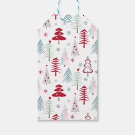 Etiquetas Para Regalos Árboles de Navidad multicolores en blanco