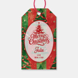 Etiquetas Para Regalos Árboles de Navidad Rojos y Verdes
