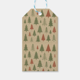 Etiquetas Para Regalos Árboles de Navidad Vintage Rojo y Verde Nostálgico
