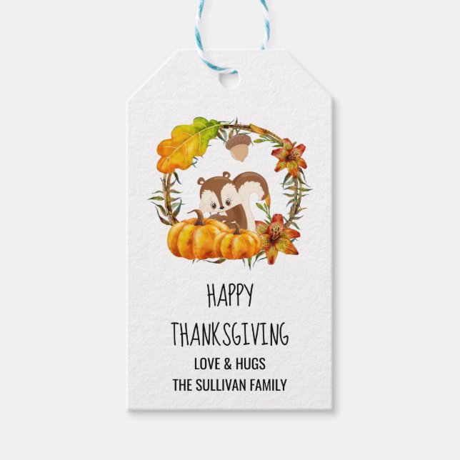 Etiquetas Para Regalos Ardilla y calabazas de guirnaldas rusas (Anverso)