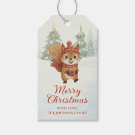 Etiquetas Para Regalos Ardillas juguetonas en el bosque invernal de Navid