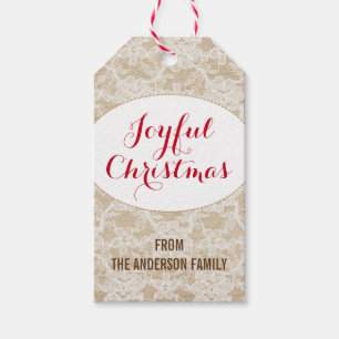 Etiquetas Para Regalos Arpillera y cordón, navidad alegre personalizado