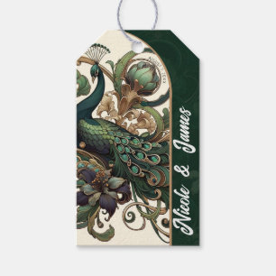 Etiquetas Para Regalos Art Nouveau Verde Esmeralda Antiguo Pavo Real Boda