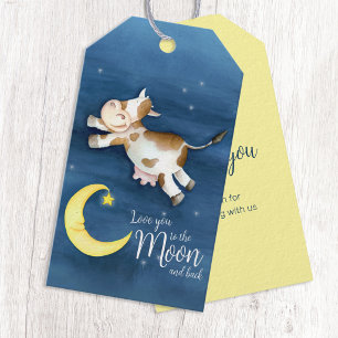 Etiquetas Para Regalos Arte de acuarela caprichosa vaca saltando sobre la