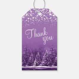 Etiquetas Para Regalos arte de nieve blanca y árboles púrpura con letra s