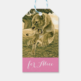 Etiquetas Para Regalos Arte dramático de safari de leona y vida silvestre