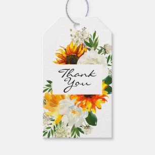 Etiquetas Para Regalos Artsy Sunflower Floral Gracias - Blanco