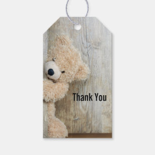 Etiquetas Para Regalos Aseo De Oso Rústico De Madera Cuidado Gracias