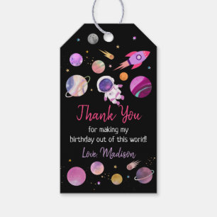 Etiquetas Para Regalos Astronauta Chica rosa en el espacio exterior Cumpl