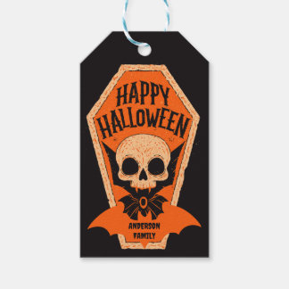 Etiquetas Para Regalos Ataúd de vampiro Calavera espeluznante Feliz Hallo