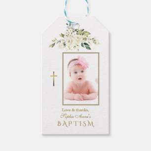 Etiquetas Para Regalos Atractivo Baptismo fotográfico de Chica Floral de 