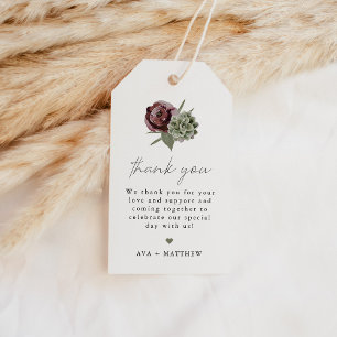 Etiquetas Para Regalos AVA Boho Burgundy Floral Succulum Gracias