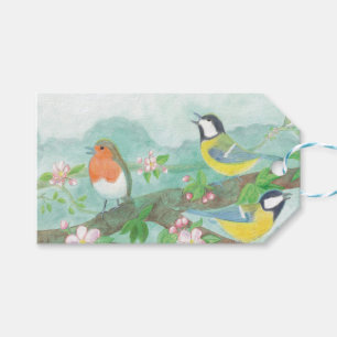 Etiquetas Para Regalos Aves cantando en una rama de árbol floreciente