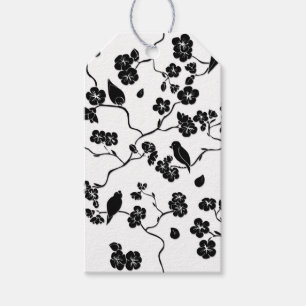 Etiquetas Para Regalos Aves con motivos blancos y negros en flores de cer