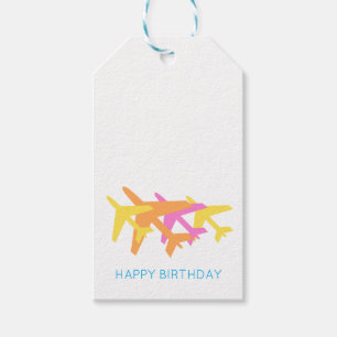 Etiquetas Para Regalos Aviones Naranja Viaje Rosa Amarillo Feliz cumpleañ