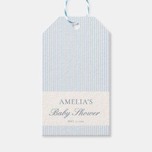 Etiquetas Para Regalos Azul Blanco Raya Personalizado Clásico Baby Shower