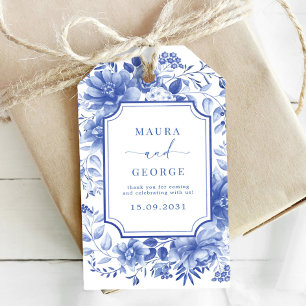 Etiquetas Para Regalos Azul Chinoiserie Porcelana Boda Peony Botánico